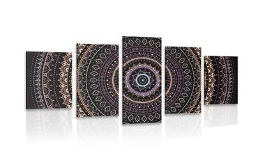 5-TEILIGES WANDBILD MANDALA MIT SONNENMUSTER IN LILA - BILDER MIT FENG SHUI-MOTIVEN - BILDER