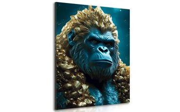 WANDBILD BLAU-GOLDENER GORILLA - WANDBILDER MIT DEN HERRSCHERN DES TIERREICHS - BILDER