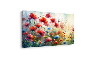 WANDBILD ROTE MOHNBLUMEN UND BLAUE KORNBLUMEN - WANDBILDER FELDER UND WIESEN - BILDER