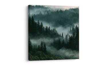 TABLEAU SUR TOILE – FORÊT SOMBRE ENVELOPPÉE DE BRUME - TABLEAUX FORÊT - TABLEAUX