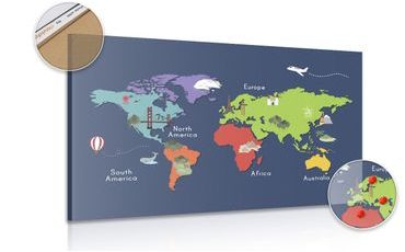 Tablou pe plută harta lumii cu dominante