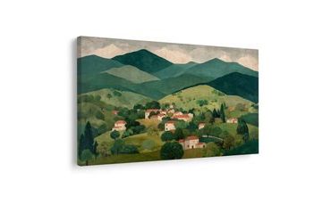 WANDBILD LÄNDLICHE LANDSCHAFT IM TAL - BUNTE HÄUSER - BILDER