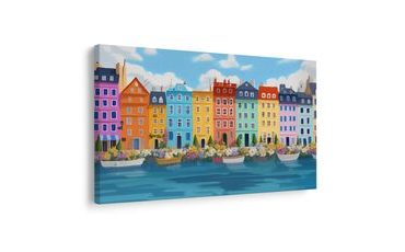 OBRAZ BAREVNÉ DOMY U ŘEKY - BAREVNÉ DOMY - OBRAZY