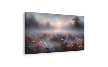 WANDBILD NEBLIGE WIESE MIT BLUMEN - WANDBILDER FELDER UND WIESEN - BILDER