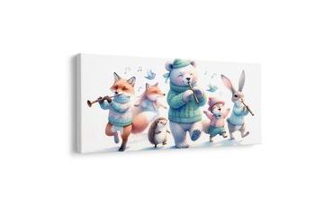 WANDBILD SÜSSE TIERE MIT FLÖTEN IM WINTER - KINDERBILDER TIERE - BILDER