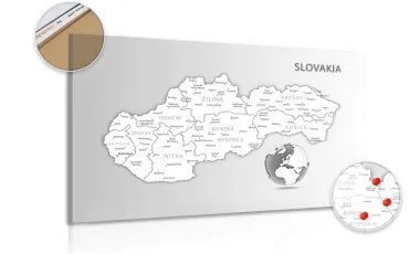 DECORATIVE PINBOARD BLACK AND WHITE MAP OF THE SLOVAK REPUBLIC - PICTURES ON CORK - PICTURES