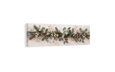TABLEAU SUR TOILE – FEUILLAGE DE CONIFÈRE ET EUCALYPTUS ÉLÉGANTS - TABLEAUX DE NOËL ET D’HIVER - TABLEAUX