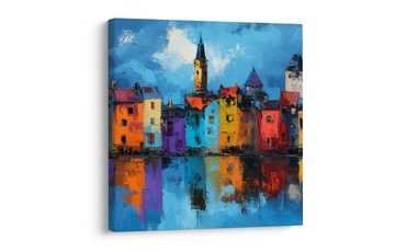 OBRAZ ŽIVÉ MĚSTSKÉ ODRAZY - BAREVNÉ DOMY - OBRAZY