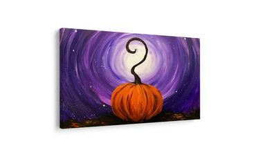 QUADRO SU TELA – ZUCCA SOTTO IL CIELO VIOLA - QUADRI HALLOWEEN E HORROR - STAMPE E QUADRI
