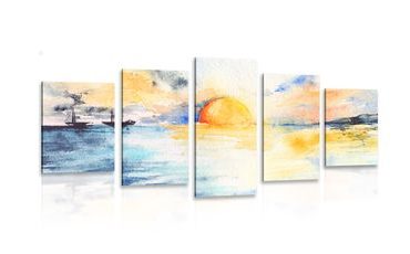 5-PIECE CANVAS PRINT RADIANT SUNSET BY THE SEA - PICTURES OF NATURE AND LANDSCAPE - PICTURES