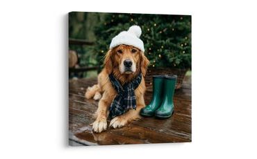 OBRAZ PES V ZIMNÍ ČEPICI - VÁNOČNÍ A ZIMNÍ OBRAZY - OBRAZY