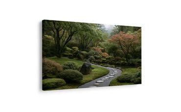 TABLEAU SUR TOILE – JARDIN JAPONAIS AVEC ALLÉE DE PIERRE - TABLEAUX ARBRES ET FEUILLES - TABLEAUX