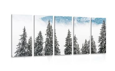 5-PIECE CANVAS PRINT SNOWY PINE TREES - PICTURES OF NATURE AND LANDSCAPE - PICTURES