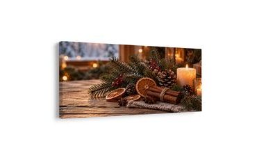 TABLEAU SUR TOILE – DÉCORATION DE L’AVENT CHALEUREUSE AUX POMMES DE PIN - TABLEAUX DE NOËL ET D’HIVER - TABLEAUX