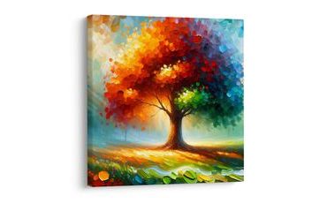 OBRAZ BAREVNÝ STROM ŽIVOTA NA LOUCE - OBRAZY STROMY ŽIVOTA - OBRAZY