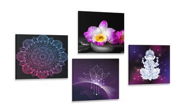 КОМПЛЕКТ КАРТИНИ – ПУРПУРНА ДЗЕН НАТЮРМОРТ С БУДА - КАРТИНИ КОМПЛЕКТИ - КАРТИНИ