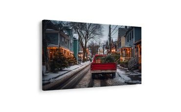 OBRAZ VÁNOČNÍ CESTA V ČERVENÉM AUTĚ - VÁNOČNÍ A ZIMNÍ OBRAZY - OBRAZY
