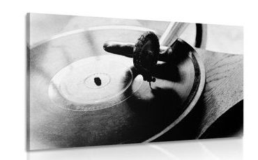 OBRAZ STAROŽITNÝ GRAMOFON V ČERNOBÍLÉM PROVEDENÍ - ČERNOBÍLÉ OBRAZY - OBRAZY