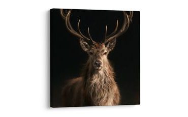 TABLEAU SUR TOILE – PORTRAIT DE CERF SUR FOND NOIR - TABLEAUX DE CERFS - TABLEAUX