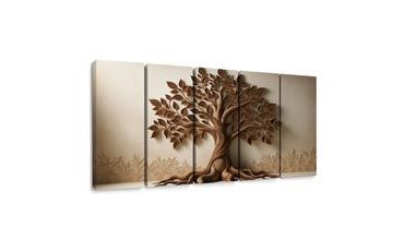 5-DÍLNÝ OBRAZ HNĚDÝ STROM ŽIVOTA S PLASTICKÝM EFEKTEM - OBRAZY STROMY ŽIVOTA - OBRAZY