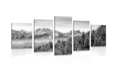 5-PIECE CANVAS PRINT FROZEN MOUNTAINS IN BLACK AND WHITE - BLACK AND WHITE PICTURES - PICTURES