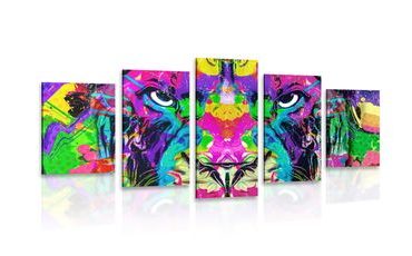 5-PIECE CANVAS PRINT COLORFUL BEAST - POP ART PICTURES - PICTURES