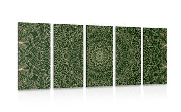 TABLOU 5-PIESE MANDALA ORNAMENTATĂ DETALIATĂ ÎN CULOAREA VERDE - TABLOURI FENG SHUI - TABLOURI
