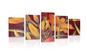 5-PIECE CANVAS PRINT ORANGE LILY AWAKENING - PICTURES FLOWERS - PICTURES