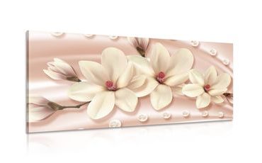 WANDBILD LUXURIÖSE MAGNOLIE MIT PERLEN - BILDER BLUMEN - BILDER