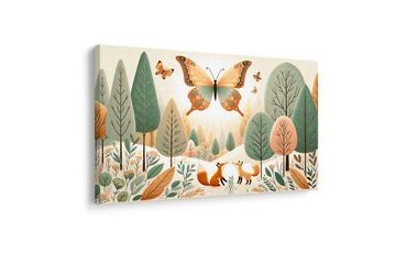 OBRAZ LISY POD LATAJĄCYM MOTYLEM - DZIECIĘCE OBRAZY ZWIERZĄTKA - OBRAZY