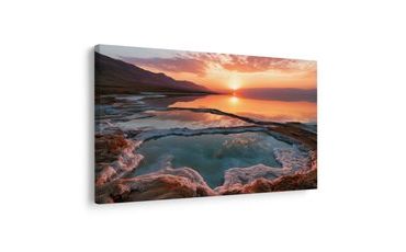 TABLEAU SUR TOILE – COUCHER DE SOLEIL ROSE SUR LE LAC SALÉ - TABLEAUX DU LAC - TABLEAUX