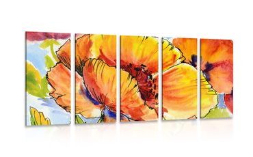 IMPRESSION SUR TOILE EN 5 PARTIES BOUQUET DE FLEURS DE PAVOT - IMPRESSIONS SUR TOILE FLEURS - IMPRESSION SUR TOILE