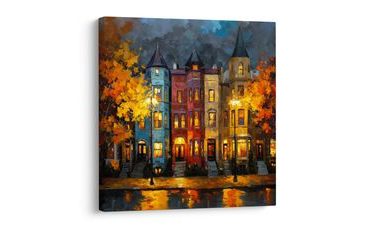 OBRAZ SVĚTLA PODZIMU VE MĚSTĚ - BAREVNÉ DOMY - OBRAZY