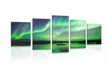 QUADRO IN 5 PARTI AURORA BOREALE - QUADRI DELLO SPAZIO E DELLE STELLE - QUADRI