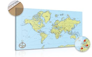 DECORATIVE PINBOARD STYLISH MAP WITH A COMPASS - PICTURES ON CORK - PICTURES