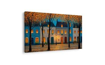 OBRAZ PODZIMNÍ VEČER V ULICI - BAREVNÉ DOMY - OBRAZY
