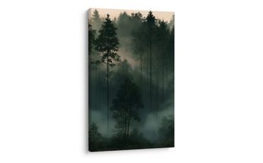 TABLEAU SUR TOILE – FORÊT PAISIBLE DANS LA BRUME - TABLEAUX FORÊT - TABLEAUX