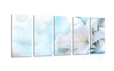 5-PIECE CANVAS PRINT WHITE LILY FLOWER ON AN ABSTRACT BACKGROUND - PICTURES FLOWERS - PICTURES