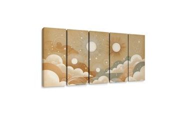 5-DÍLNÝ OBRAZ SLUNCE MEZI OBLAKY VE ZLATÝCH TÓNECH - OBRAZY VÝCHOD A ZÁPAD SLUNCE - OBRAZY