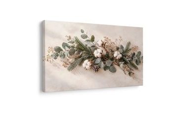 TABLEAU SUR TOILE – COMPOSITION HIVERNALE AVEC COTON - TABLEAUX DE NOËL ET D’HIVER - TABLEAUX