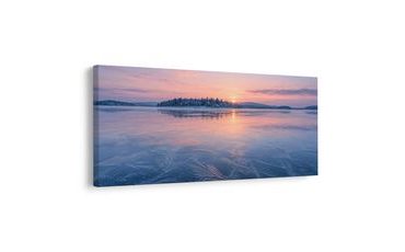 TABLEAU SUR TOILE – SURFACE GLACÉE AU CRÉPUSCULE ROSE - TABLEAUX DU LAC - TABLEAUX