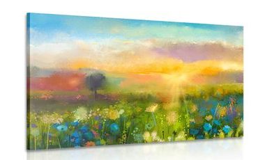 CANVAS PRINT OIL PAINTING OF MEADOW FLOWERS - PICTURES OF NATURE AND LANDSCAPE - PICTURES