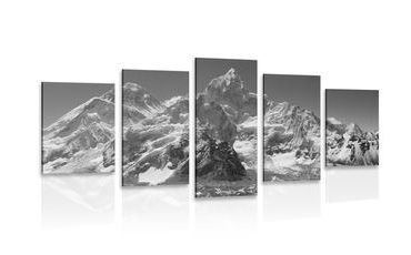 IMPRESSION SUR TOILE EN 5 PARTIES BEAU SOMMET DE MONTAGNE EN NOIR ET BLANC - IMPRESSIONS SUR TOILE NOIR ET BLANC - IMPRESSION SUR TOILE