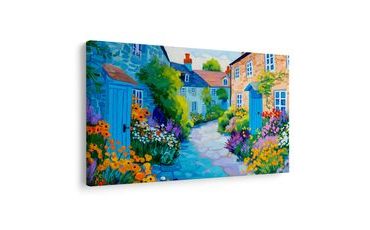 OBRAZ LETNÍ ULIČKA PLNÁ KVĚTIN - BAREVNÉ DOMY - OBRAZY