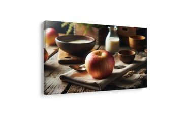 OBRAZ JABLKO NA DŘEVĚNÉM STOLE - OBRAZY JÍDLA A NÁPOJE - OBRAZY
