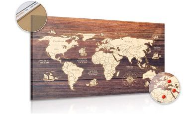 Picture on cork map on wood