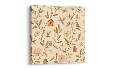 KÉP PASZTELLSZÍNŰ MADARAK ÉS BAZSARÓZSÁK - VIRÁGMINTÁS KÉPEK - KÉPEK