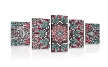5-PIECE CANVAS PRINT INDIAN MANDALA WITH A FLORAL PATTERN - PICTURES FENG SHUI - PICTURES