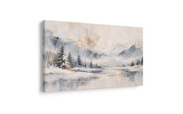 TABLEAU SUR TOILE – SILENCE HIVERNAL AU BORD DU LAC - TABLEAUX DE MONTAGNE - TABLEAUX