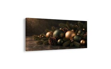 TABLEAU SUR TOILE – ORNEMENTS FESTIFS SUR BRANCHES DE SAPIN - TABLEAUX DE NOËL ET D’HIVER - TABLEAUX